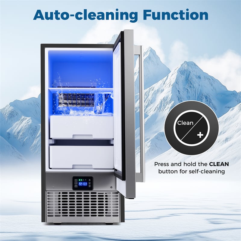90 LBS/Day Commercial Undercounter Ice Maker, 15" Built-in Freestanding Ice Machine with Cooling Mode, 25 LBS Storage & Auto-Cleaning
