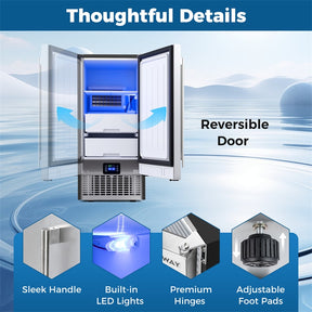 90 LBS/Day Commercial Undercounter Ice Maker, 15" Built-in Freestanding Ice Machine with Cooling Mode, 25 LBS Storage & Auto-Cleaning