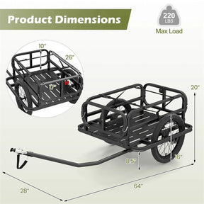 Heavy-Duty Bike Cargo Trailer, 220 LBS Metal Bicycle Wagon Cart w/ Universal Hitch & 16" All-Terrain Tires, Luggage Wagon Trailer for Camping Shopping