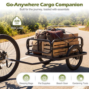 Heavy-Duty Bike Cargo Trailer, 220 LBS Metal Bicycle Wagon Cart w/ Universal Hitch & 16" All-Terrain Tires, Luggage Wagon Trailer for Camping Shopping