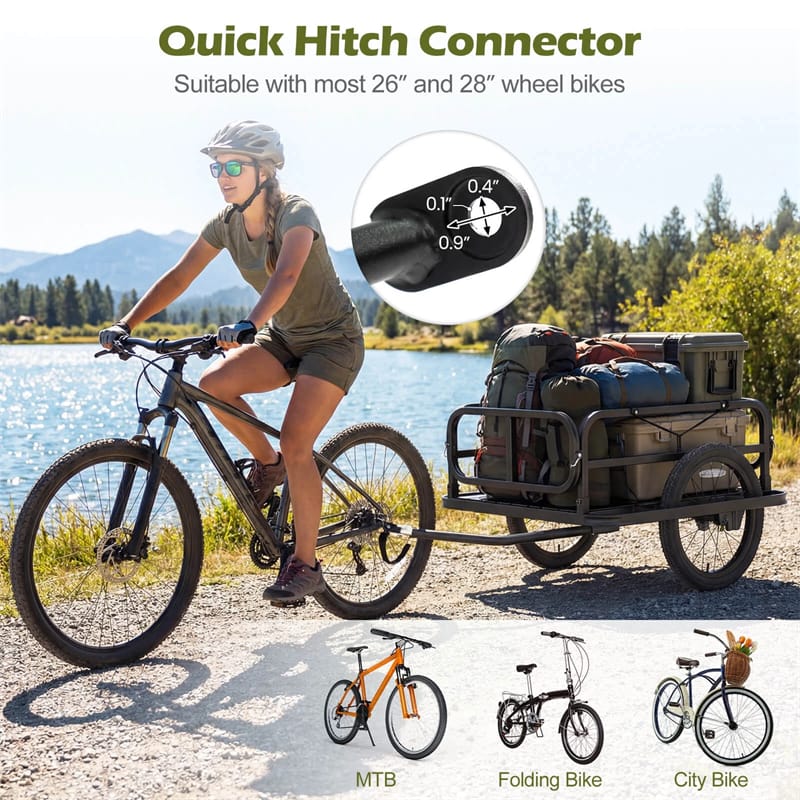 Heavy-Duty Bike Cargo Trailer, 220 LBS Metal Bicycle Wagon Cart w/ Universal Hitch & 16" All-Terrain Tires, Luggage Wagon Trailer for Camping Shopping