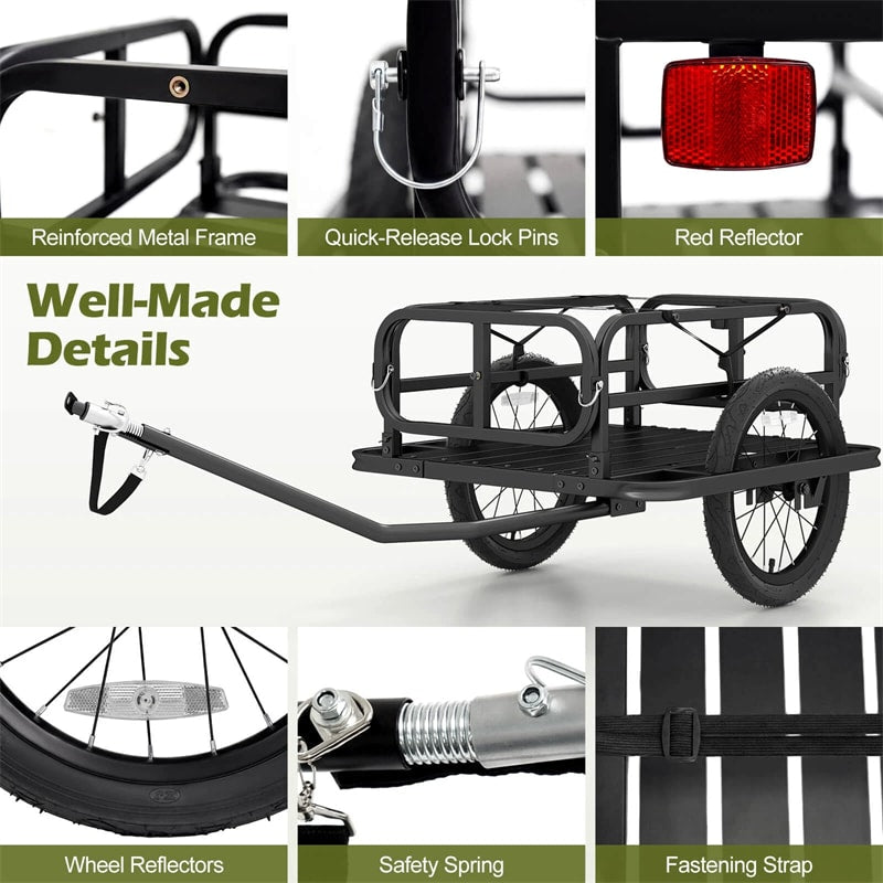 Heavy-Duty Bike Cargo Trailer, 220 LBS Metal Bicycle Wagon Cart w/ Universal Hitch & 16" All-Terrain Tires, Luggage Wagon Trailer for Camping Shopping