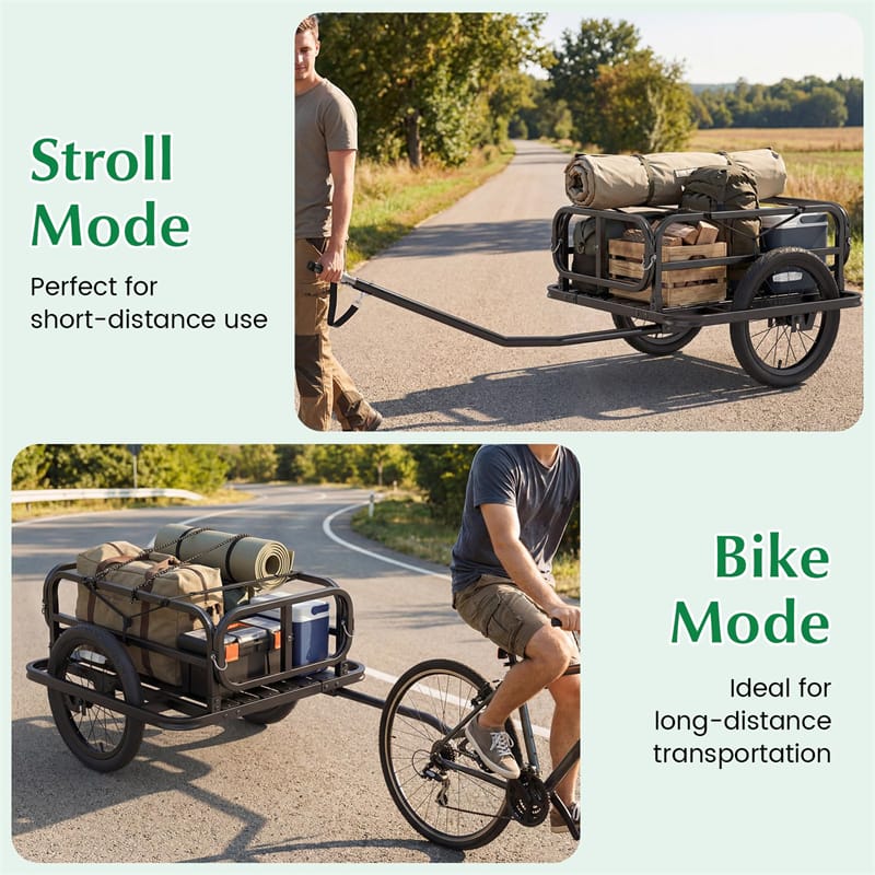 Heavy-Duty Bike Cargo Trailer, 220 LBS Metal Bicycle Wagon Cart w/ Universal Hitch & 16" All-Terrain Tires, Luggage Wagon Trailer for Camping Shopping