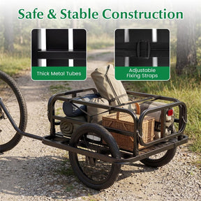 Heavy-Duty Bike Cargo Trailer, 220 LBS Metal Bicycle Wagon Cart w/ Universal Hitch & 16" All-Terrain Tires, Luggage Wagon Trailer for Camping Shopping
