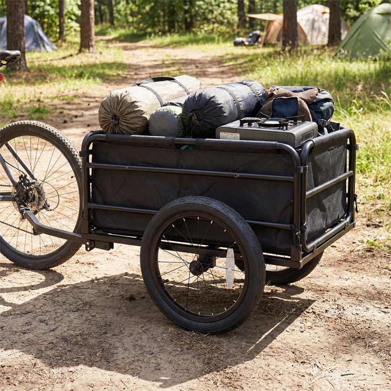 Heavy-Duty Bike Cargo Trailer, 220 LBS Metal Bicycle Wagon Cart with Universal Hitch, 16" All-Terrain Tires & Waterproof Bag for Camping Shopping
