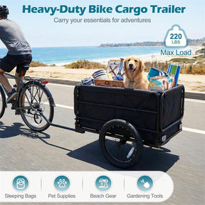 Heavy-Duty Bike Cargo Trailer, 220 LBS Metal Bicycle Wagon Cart with Universal Hitch, 16" All-Terrain Tires & Waterproof Bag for Camping Shopping