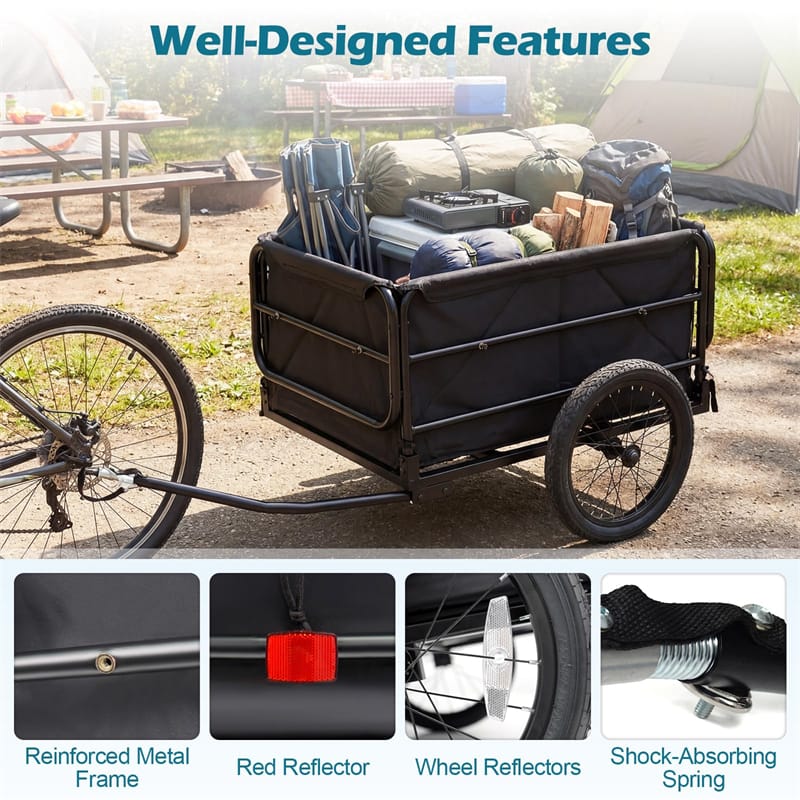 Heavy-Duty Bike Cargo Trailer, 220 LBS Metal Bicycle Wagon Cart with Universal Hitch, 16" All-Terrain Tires & Waterproof Bag for Camping Shopping