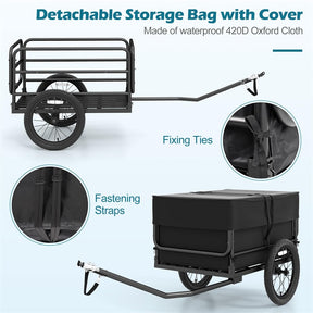 Heavy-Duty Bike Cargo Trailer, 220 LBS Metal Bicycle Wagon Cart with Universal Hitch, 16" All-Terrain Tires & Waterproof Bag for Camping Shopping