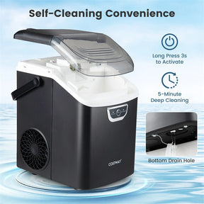 Nugget Ice Maker Countertop, 33lbs/Day Portable Sonic Ice Machine with Handle, 6 Min Fast Ice, Auto-Cleaning & Audible Alarm for Home Kitchen Office