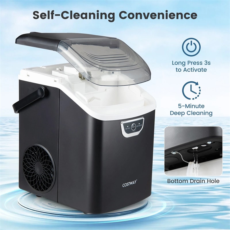 Nugget Ice Maker Countertop, 33lbs/Day Portable Sonic Ice Machine with Handle, 6 Min Fast Ice, Auto-Cleaning & Audible Alarm for Home Kitchen Office