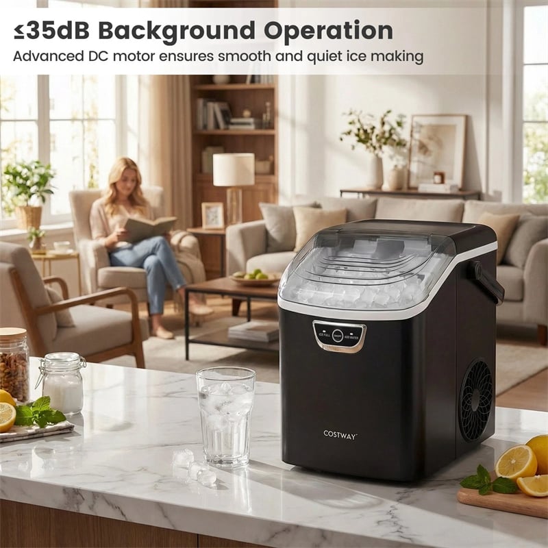 Nugget Ice Maker Countertop, 33lbs/Day Portable Sonic Ice Machine with Handle, 6 Min Fast Ice, Auto-Cleaning & Audible Alarm for Home Kitchen Office