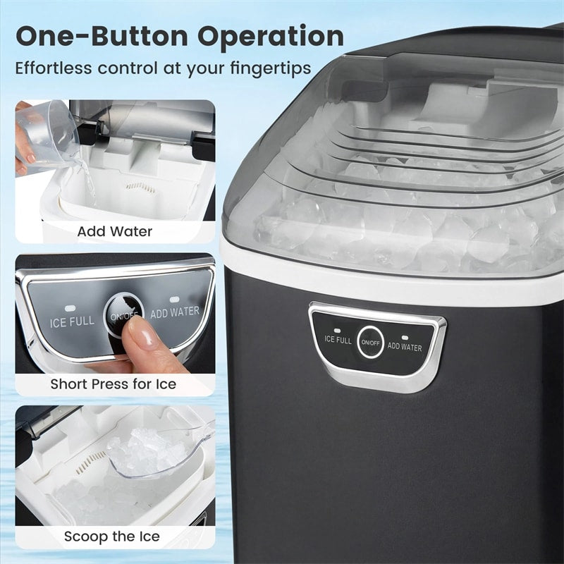 Nugget Ice Maker Countertop, 33lbs/Day Portable Sonic Ice Machine with Handle, 6 Min Fast Ice, Auto-Cleaning & Audible Alarm for Home Kitchen Office