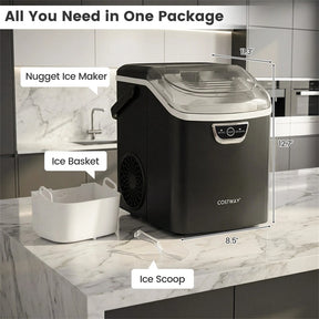 Nugget Ice Maker Countertop, 33lbs/Day Portable Sonic Ice Machine with Handle, 6 Min Fast Ice, Auto-Cleaning & Audible Alarm for Home Kitchen Office