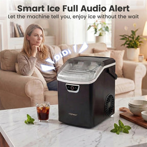 Nugget Ice Maker Countertop, 33lbs/Day Portable Sonic Ice Machine with Handle, 6 Min Fast Ice, Auto-Cleaning & Audible Alarm for Home Kitchen Office