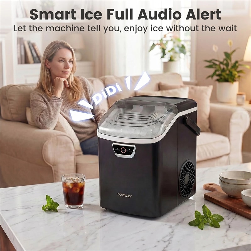 Nugget Ice Maker Countertop, 33lbs/Day Portable Sonic Ice Machine with Handle, 6 Min Fast Ice, Auto-Cleaning & Audible Alarm for Home Kitchen Office