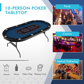 10 Player Folding Poker Table, 84" Casino Leisure Table with Cup Holder, 4 USB Ports & LED Lights for Texas Holdem, Blackjack, Card Games