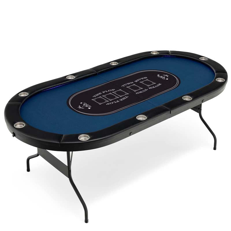 10 Player Folding Poker Table, 84" Casino Leisure Table with Cup Holder, 4 USB Ports & LED Lights for Texas Holdem, Blackjack, Card Games