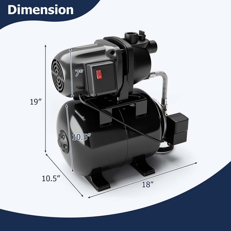 1200W 1.6HP Shallow Well Pump with Pressure Tank, 1000GPH Booster Water Pump Garden Farm Irrigation Jet Pump