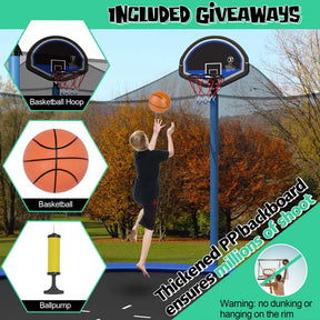 12/14/15/16 FT ASTM Approved Outdoor Recreational Trampoline with Basketball Hoop & Internal Enclosure Net