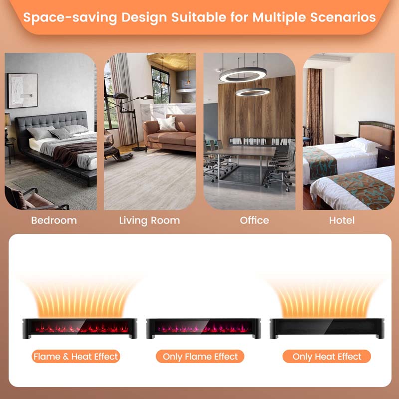 1400W Electric Baseboard Heater with Remote & 6 Adjustable Realistic 3D Flame, IPX4 Waterproof Convection Space Heater for Indoor Use