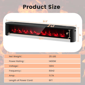 1400W Electric Baseboard Heater with Remote & 6 Adjustable Realistic 3D Flame, IPX4 Waterproof Convection Space Heater for Indoor Use