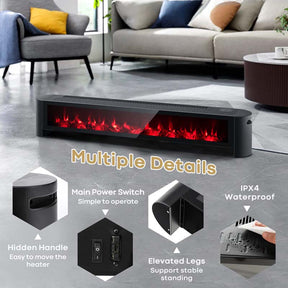 1400W Electric Baseboard Heater with Remote & 6 Adjustable Realistic 3D Flame, IPX4 Waterproof Convection Space Heater for Indoor Use