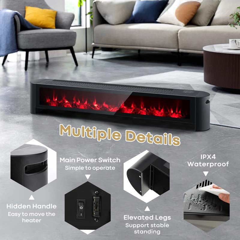 1400W Electric Baseboard Heater with Remote & 6 Adjustable Realistic 3D Flame, IPX4 Waterproof Convection Space Heater for Indoor Use