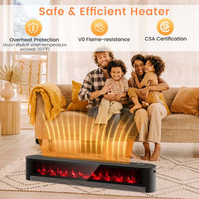 1400W Electric Baseboard Heater with Remote & 6 Adjustable Realistic 3D Flame, IPX4 Waterproof Convection Space Heater for Indoor Use