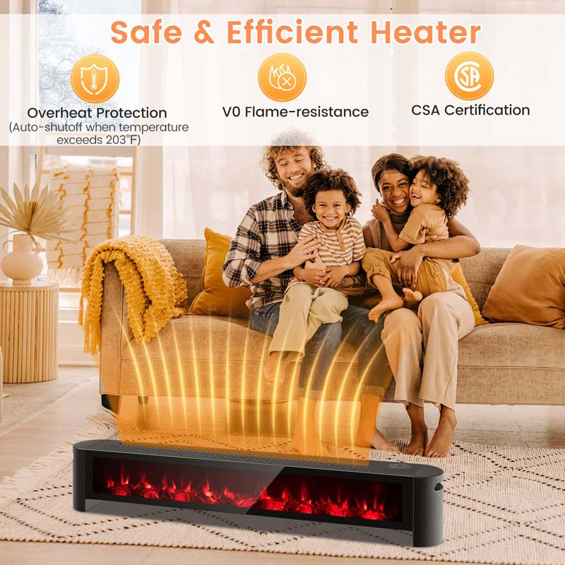 1400W Electric Baseboard Heater with Remote & 6 Adjustable Realistic 3D Flame, IPX4 Waterproof Convection Space Heater for Indoor Use