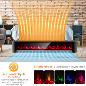 1400W Electric Baseboard Heater with Remote & 6 Adjustable Realistic 3D Flame, IPX4 Waterproof Convection Space Heater for Indoor Use