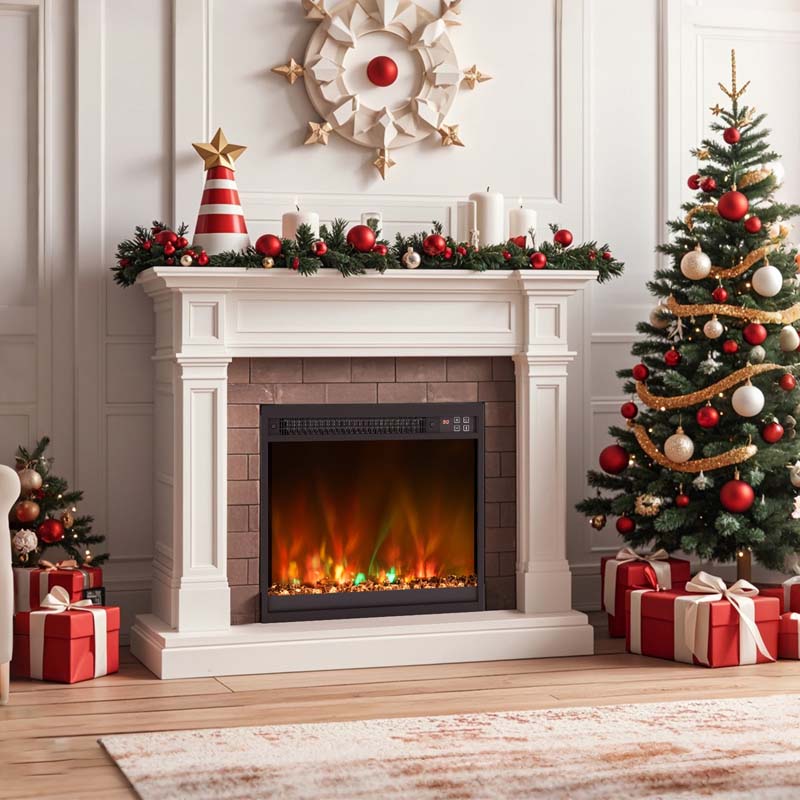 18/23/26" Electric Fireplace Insert, 1500W Recessed Fireplace Heater with Remote Control, 0.5-9H Timer, Adjustable Flame & Ember Bed Color