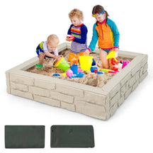 47"x 47" HDPE Kids Sandbox with Oxford Cover & Bottom Liner, Weather Resistant Outdoor Sand Pit for Backyard Lawn Garden Beach