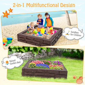 47"x 47" HDPE Kids Sandbox with Oxford Cover & Bottom Liner, Weather Resistant Outdoor Sand Pit for Backyard Lawn Garden Beach