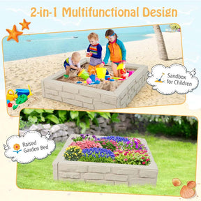 47"x 47" HDPE Kids Sandbox with Oxford Cover & Bottom Liner, Weather Resistant Outdoor Sand Pit for Backyard Lawn Garden Beach