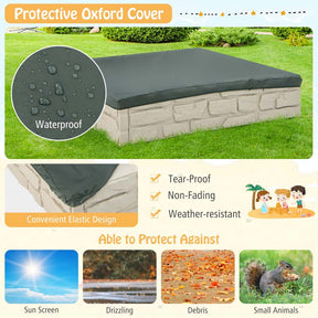 47"x 47" HDPE Kids Sandbox with Oxford Cover & Bottom Liner, Weather Resistant Outdoor Sand Pit for Backyard Lawn Garden Beach
