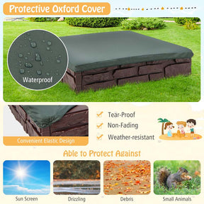 47"x 47" HDPE Kids Sandbox with Oxford Cover & Bottom Liner, Weather Resistant Outdoor Sand Pit for Backyard Lawn Garden Beach