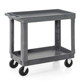 2-Tier Industrial Service Utility Cart Heavy-Duty PP Rolling Work Cart with 550 LBS Max Load and Storage Handle