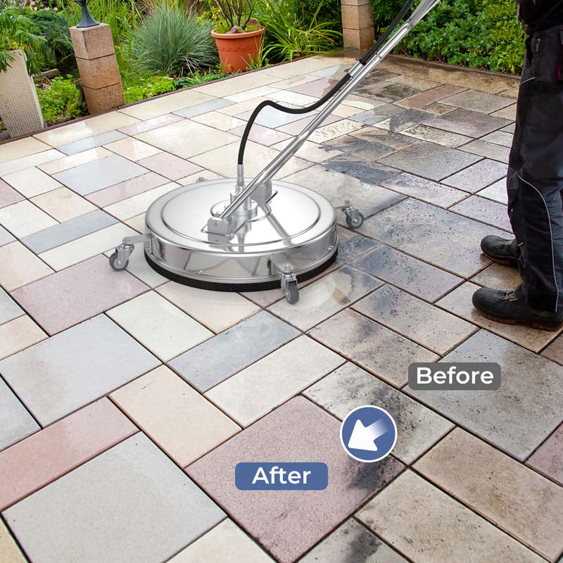 20" Pressure Washer Surface Cleaner, 4000 PSI Stainless Steel Cleaner Attachment with Casters, Dual Handles & 3/8" Quick-Connect for Driveway, Patio