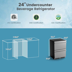 24" 4.9 Cu.Ft Dual Drawer Beverage Refrigerator, Built-in/Freestanding Undercounter Beverage Cooler with 37℉-64℉ Temp Range for Home Commercial Use