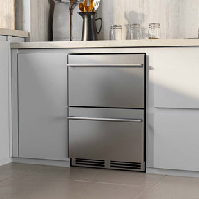 24" 4.9 Cu.Ft Dual Drawer Beverage Refrigerator, Built-in/Freestanding Undercounter Beverage Cooler with 37℉-64℉ Temp Range for Home Commercial Use