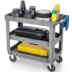 3-Tier PP Service Utility Cart Heavy-Duty Rolling Work Cart with 550 LBS Max Load and Adjustable Middle Shelf