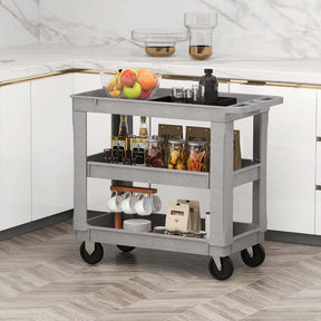 3-Tier PP Service Utility Cart Heavy-Duty Rolling Work Cart with 550 LBS Max Load and Adjustable Middle Shelf