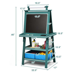 3-in-1 Double-Sided Kids Art Easel, Wooden Toddler Easel with Storage, Magnetic Whiteboard, Chalkboard & Paper Roll for Painting Drawing