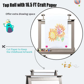 3-in-1 Double-Sided Kids Art Easel, Wooden Toddler Easel with Storage, Magnetic Whiteboard, Chalkboard & Paper Roll for Painting Drawing