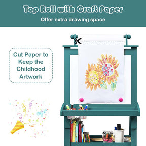 3-in-1 Double-Sided Kids Art Easel, Wooden Toddler Easel with Storage, Magnetic Whiteboard, Chalkboard & Paper Roll for Painting Drawing