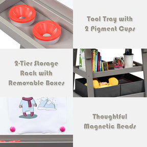 3-in-1 Double-Sided Kids Art Easel, Wooden Toddler Easel with Storage, Magnetic Whiteboard, Chalkboard & Paper Roll for Painting Drawing