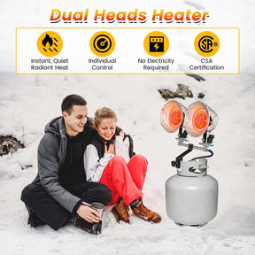 30,000 BTU Dual-Burner Propane Tank Top Heater with Adjustable Heat Setting & Tip-Over Switch, Portable Outdoor Heater for Camping, Fishing Garage
