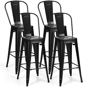 Industrial Stackable Metal Bar Stools Set of 4 with Removable Back & Footrest, 30" High Back Bar Height Chairs for Kitchen Island, Home Pub