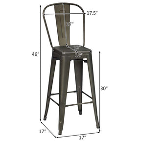Industrial Stackable Metal Bar Stools Set of 4 with Removable Back & Footrest, 30" High Back Bar Height Chairs for Kitchen Island, Home Pub