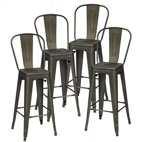 Industrial Stackable Metal Bar Stools Set of 4 with Removable Back & Footrest, 30" High Back Bar Height Chairs for Kitchen Island, Home Pub